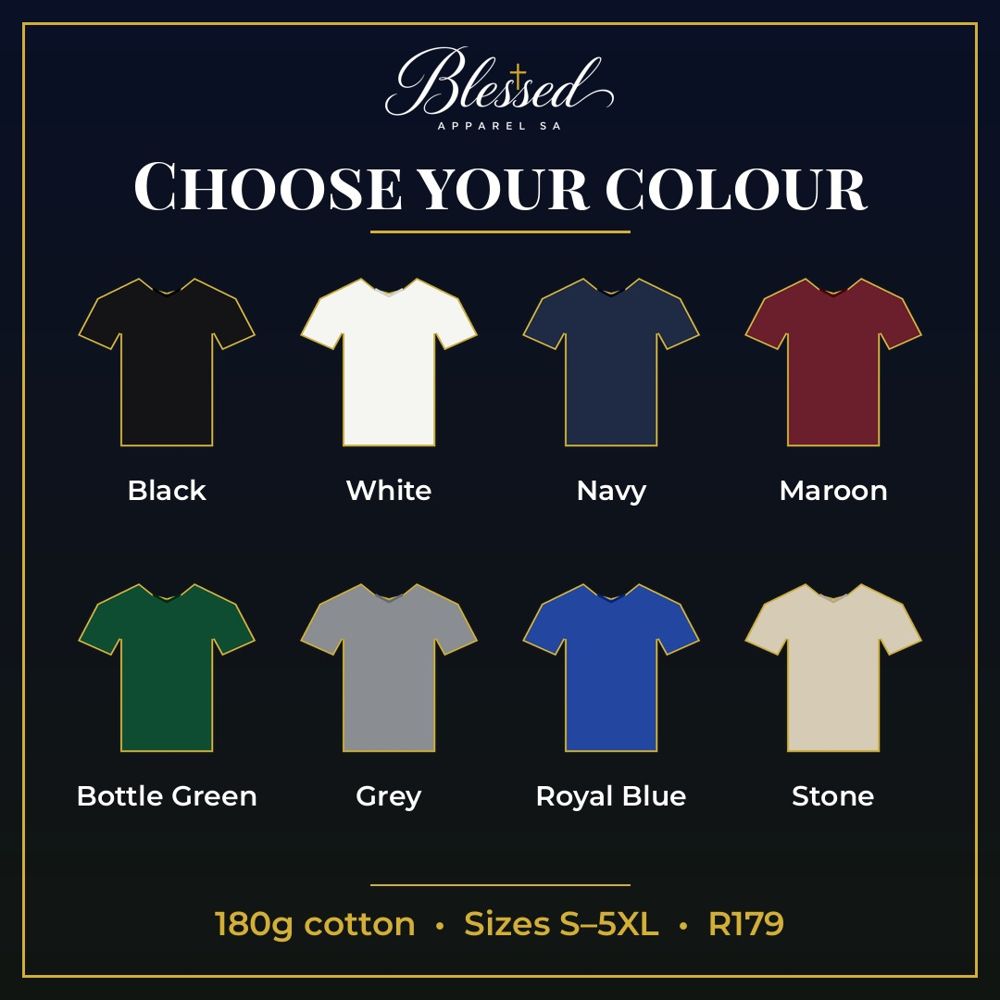 T-shirt colour options: Black, White, Navy, Maroon, Bottle Green, Grey, Royal Blue, Stone